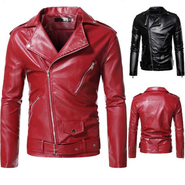 

motorcycle leather jacket autumn winter leather biker jacket mens fashion casual zipper pu faux leather jackets s-5xl 211009, Black