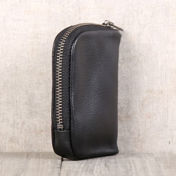 

mini leather coin pocket bag car key bag, Black