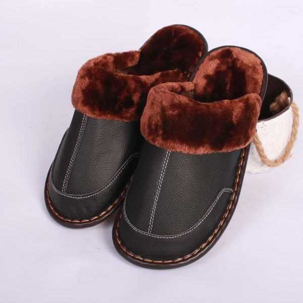 

slippers oxford bottom leather home warmth indoor floor non-slip men's and women's, Black