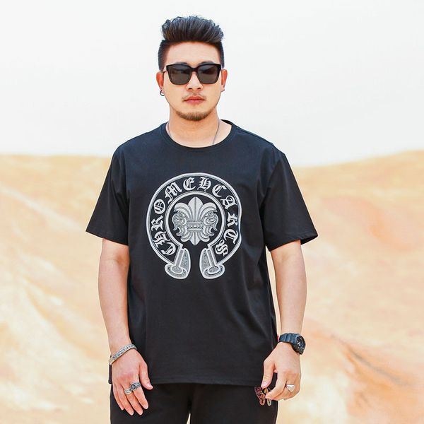 

65% off outlet online store summer new cartoon loose tide brand large men's plus fat extra wide drill short sleeve t-shirt, White;black