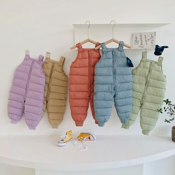 

winter baby boys girls warm quilted overalls 1-5 years kids thick windproof candy color jumpsuits children one-pieces 210309, Blue
