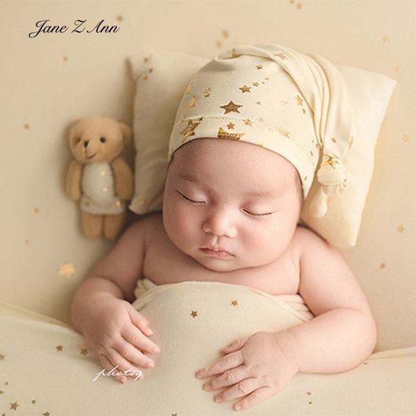 Jane Z Ann Starlight cappello da notte + set cuscino/orso neonato oggetti di scena per fotografia neonato stella dorata calda escluso lo sfondo 210315