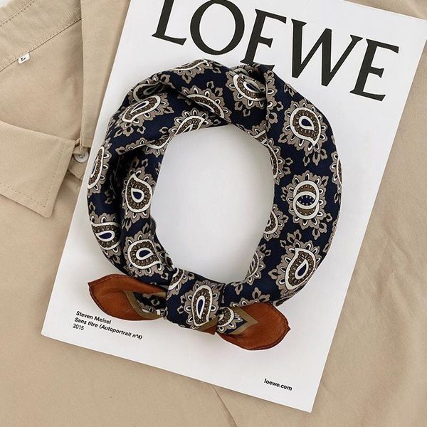 

scarves 100% natural silk square 52*52 cm female fashion small bandana paisley print crepe satin plain handkerchief neck band, Blue;gray