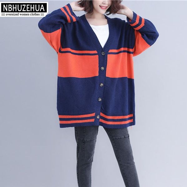 

women's sweaters nbhuzehua f62 kimono cardigan female v neck buttons striped knitted long sweater outwear oversized 4xl 5xl sueter muje, White;black