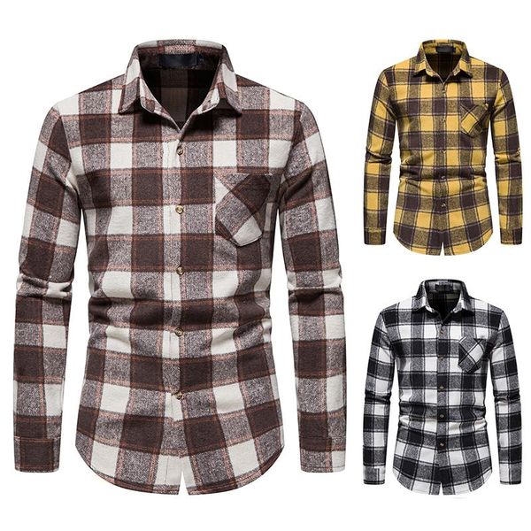 

men's casual shirts 2022 spring and autumn flannel long sleeve shirt fashion plaid printed warm thicken, White;black