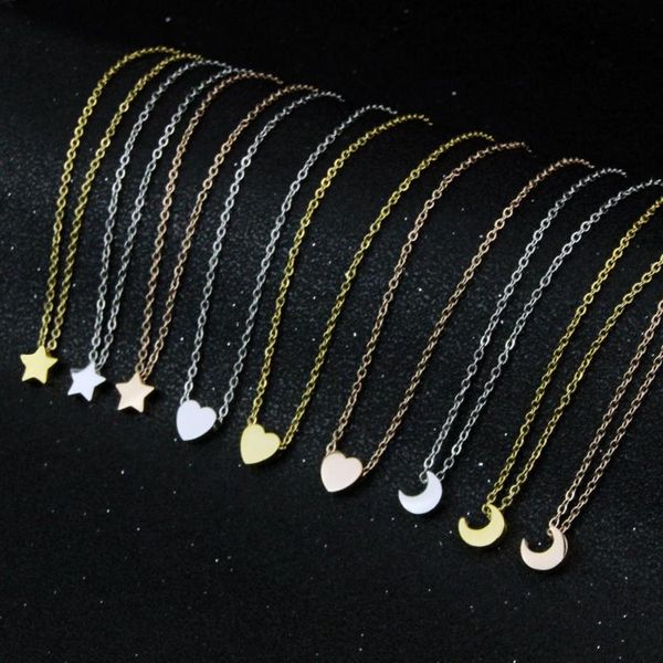 

pendant necklaces fashion minimalist smooth heart shaped necklace silver color cute pentagram moon charm for women jewelry