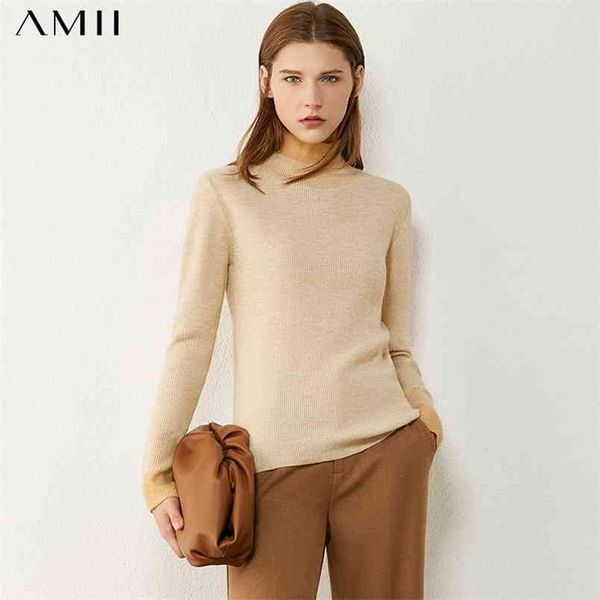 

minimalism autumn winter women's sweater fashion solid turtleneck sweater causal spliced sweaters for women 12040471 210527, White