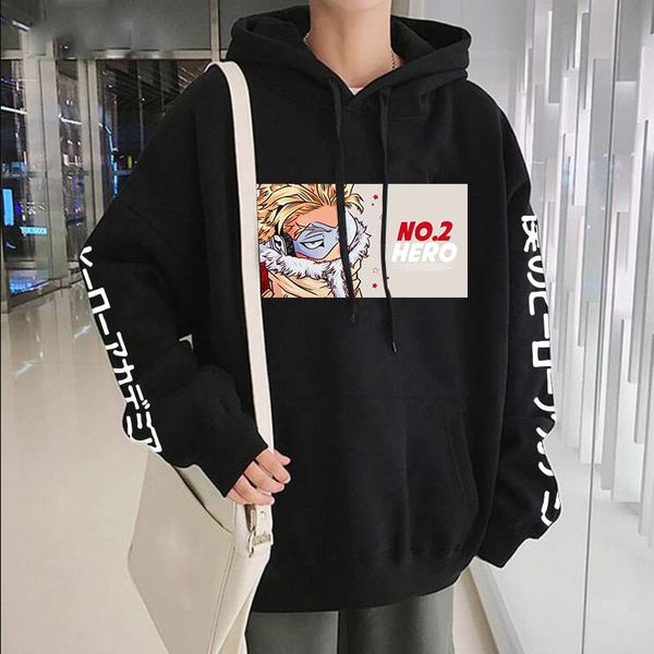 

men's hoodies & sweatshirts harajuku japan anime my hero academia no.2 hawks hooded cool cartoon printed winter streetwear, Black