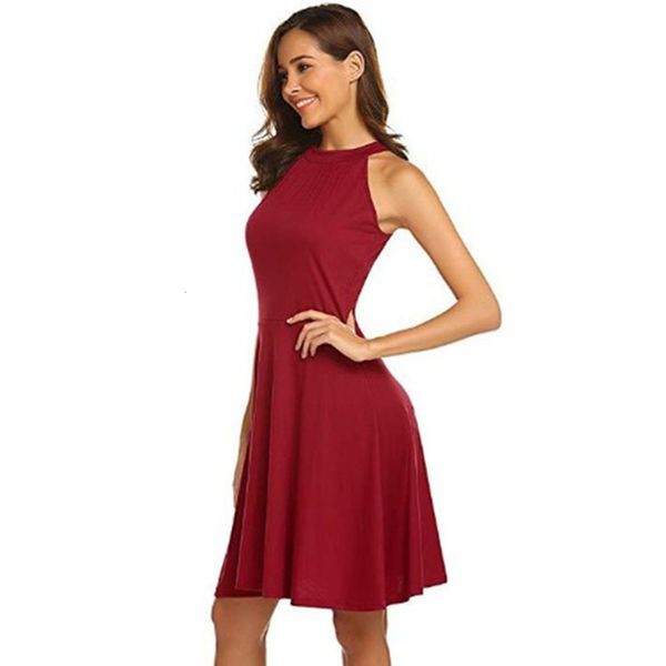 

women's casual suspender round neck sleeveless slim horn a-shaped dress, Gray