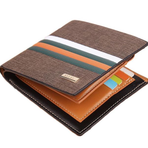 

striped mens leather wallet 3 folds male purse with p holder credit card for man, Red;black