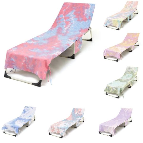 Tie-Dye Cadeira de praia Capa com bolso lateral 75 * 215 cm Lounge de secagem rápida Toalha cobre espreguiçadeira de sol jardim de sol absorção de água livre DHL