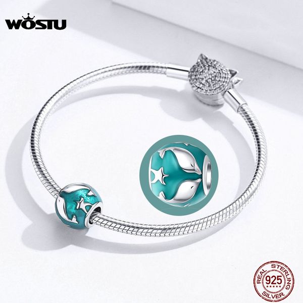 

wostu s925 dolphin beads fit original charms bracelet for women fashion jewelry gift authentic 925 sterling silver beads cqc1295 q0531, Black