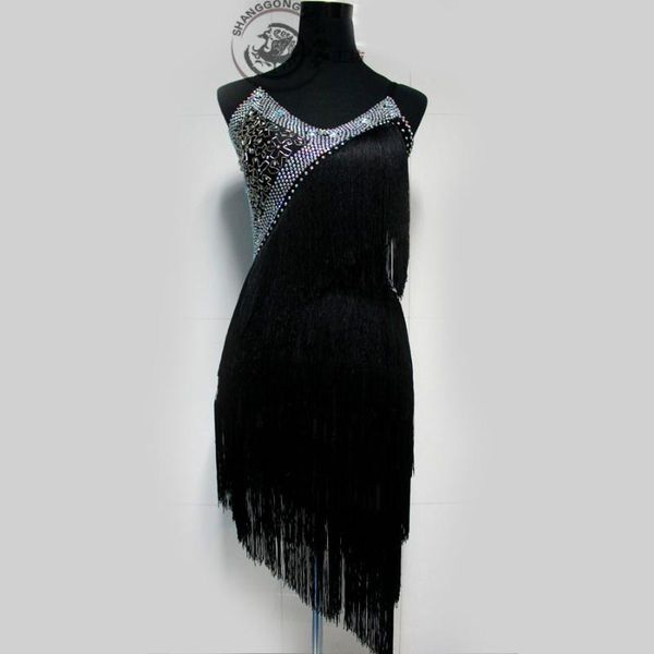 

stage wear latin dance competition clothing dress for women customzed child tassel dresses outfit, Black;red