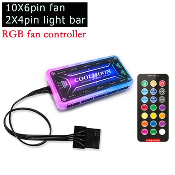

fans & coolings coolmoon rgb remote controller 10pcs 6pin fan port 2pcs 4pin light bar cooling smart control pc chassis radiator