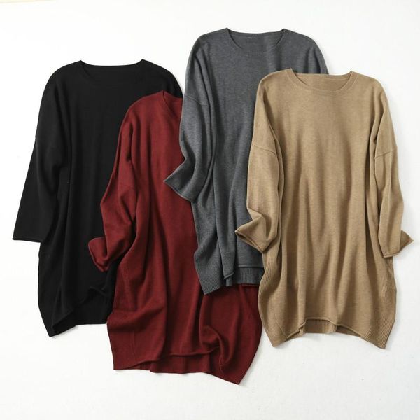 

women's sweaters silk cashmere wool blended long plus size winter clothes for women bat sleeve loose sweater knit top, White;black