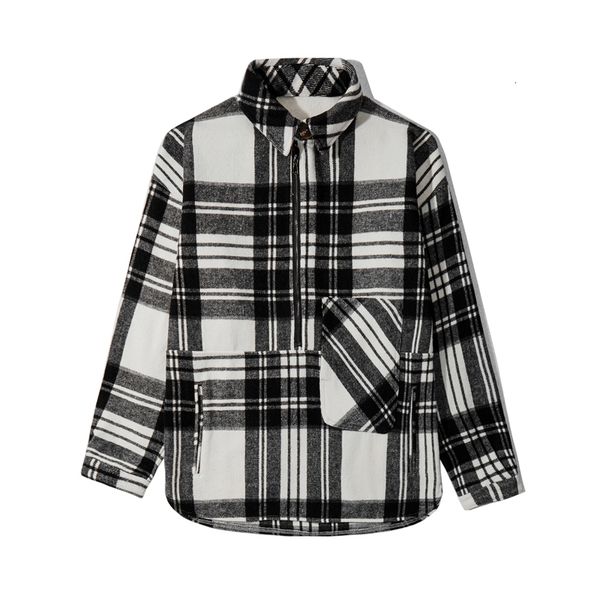 

2021 men fashionsimple long sleeve black white plaid shirts mens lapel collar casual shirt new hf82, White;black