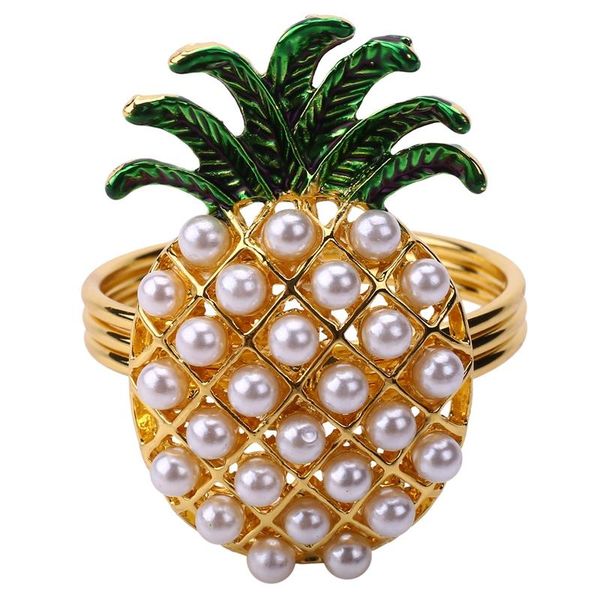 

napkin rings 6pcs cute pineapple shape pearl beaded shining gold christening bangle metal wedding gift party supplies