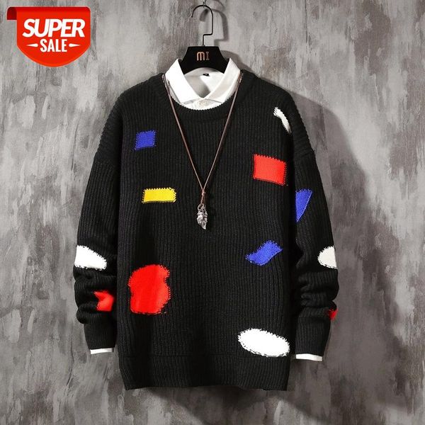 

sweater men streetwear retro flame pattern hip hop autumn new pull over spandex o-neck oversize couple casual men's sweaters #kb83, White;black