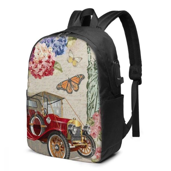 

backpack school bag for boy and girl floral postage stamps spring butterfly with usb charging funny daypack teenager student