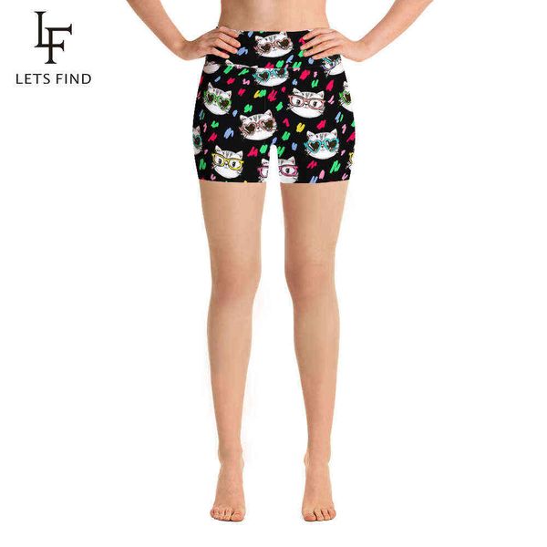 LetsFind 2020 Yaz Kadın Kısa Pantolon Moda 3D Kediler Dijital Baskı Artı Boyutu Streç Rahat Tayt Polyester Q0801