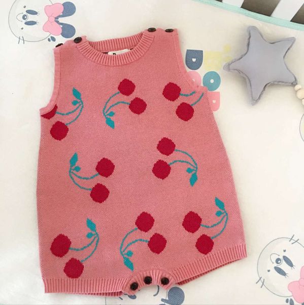 

ins spring t-shirt cherry vest one piece baby out wear sleeveless open crotch, White