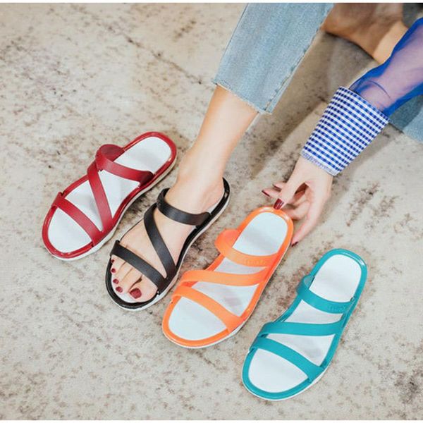 

new women's flat outdoor party slippers candy color rubber sandals summer beach shoes ladies non-slip soft soled female slides, Black
