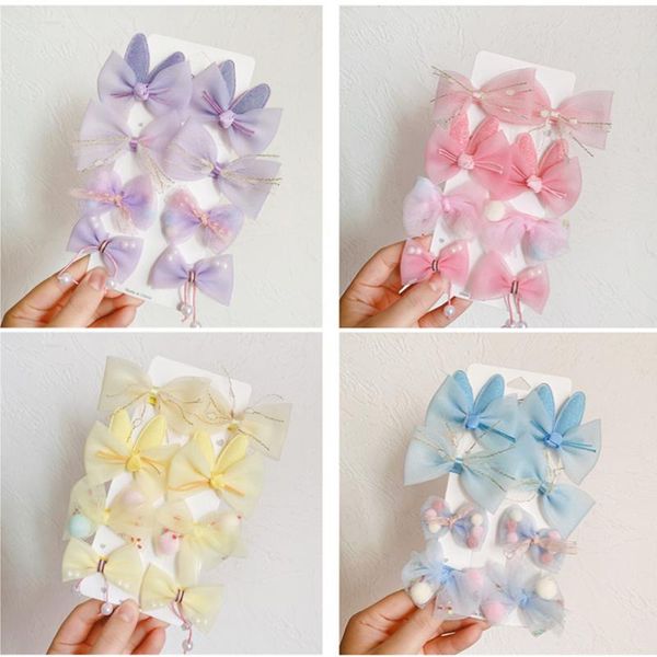 

hair accessories 5set/lot children net yarn bow hairpin cute girl princess sweet headdress does not hurt the side clip duckbill, Slivery;white