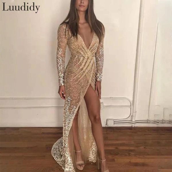 

casual dresses 2021 summer women maxi dress long sleeve shiny high slit, Black;gray