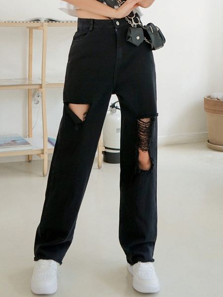 

dazy ripped straight leg jeans u7ak#, Blue