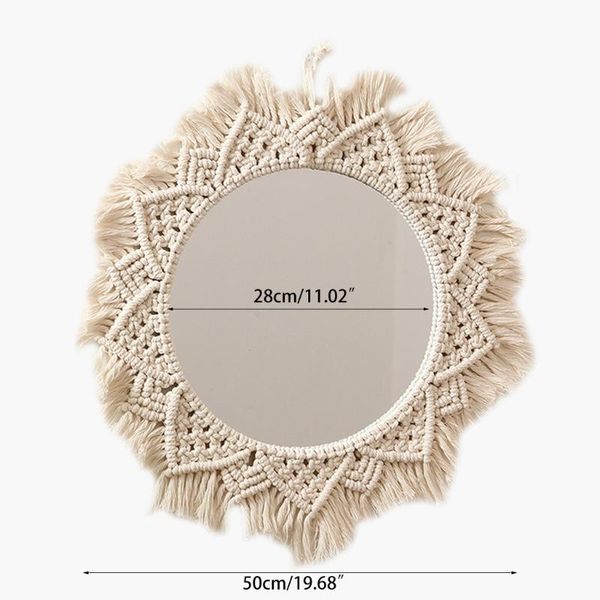 

mirrors macrame hanging wall makeup mirror boho hand woven cotton rope tassel tapestry