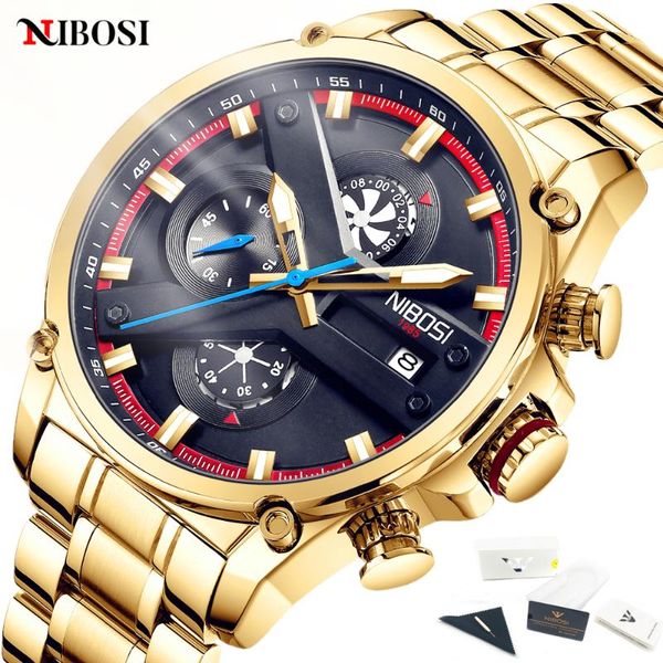 

wristwatches arrival gold black sport men watches nibosi quartz waterproof chronograph relogio masculino, Slivery;brown