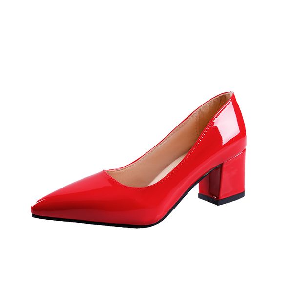 

plus size 34-43 women dress shoes pointed toe square heeled pumps high heels pump patent leather ladies shoe zapatos mujer 6120dress shoes, Black