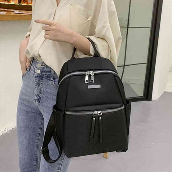 

women casual backpack school female bags travel solid color waterproof oxford