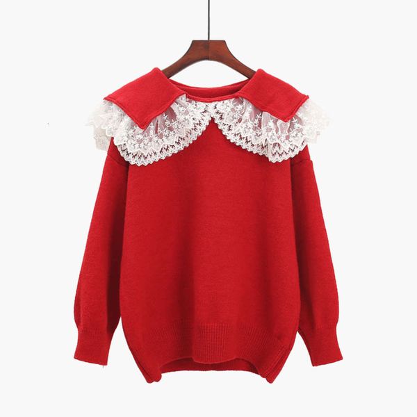 

2020 autumn new lace navy collar red sweater women's thick and sweet knit loose for outer wear, White;black