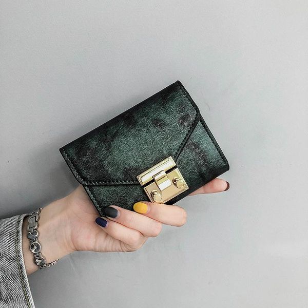 

wallets lism lady bags 2021 wallet women short european and american retro lock wild card package coin purse, Red;black
