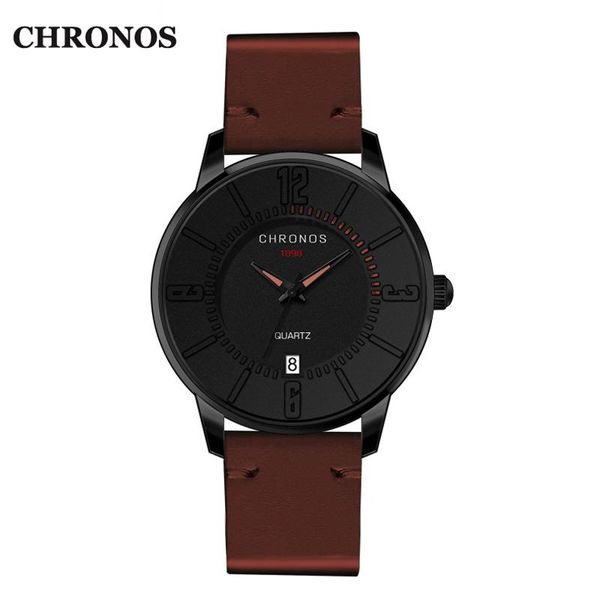 

wristwatches chronos fashion brown quartz watch sports watches alloy men leather strap waterproof men's 2021, Slivery;brown
