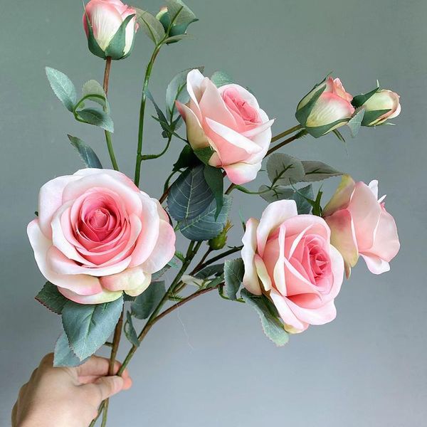 

luxury rose branch with leaf artificial silk flower autumn room decor floral wedding decoration flores artificiales