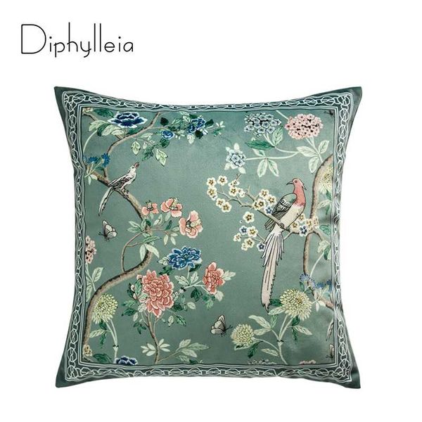 

pillow case diphylleia classic chinese style cushion cover flowers and birds print velvet square asian decorative luxe coussin