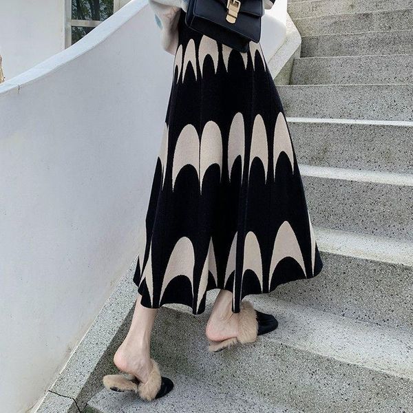 

skirts 2021 paragraph show thin half-body skirt woman high waist a a-line long hong kong style wool will pendulum, Black