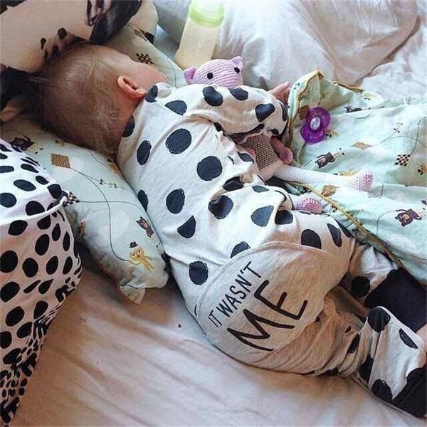 

new fashion baby boys girls clothing sets cotton long sleeve dot and letter toddler jumpsuit newborn clothes outfits 210309, White