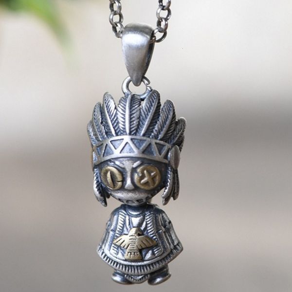 

2021 new s925 pure man pendant, retro craft cartoon character doll solid 925 sier three-dimensional pendant woman w93a, Silver