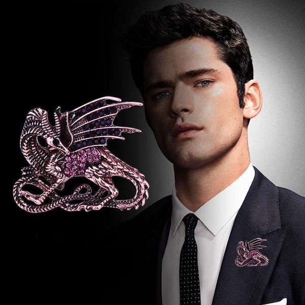 

pins, brooches men's enamel cool dragon magic crystal jewelry pendant animal brooch pin accessories coat party wedding high-end gifts, Gray