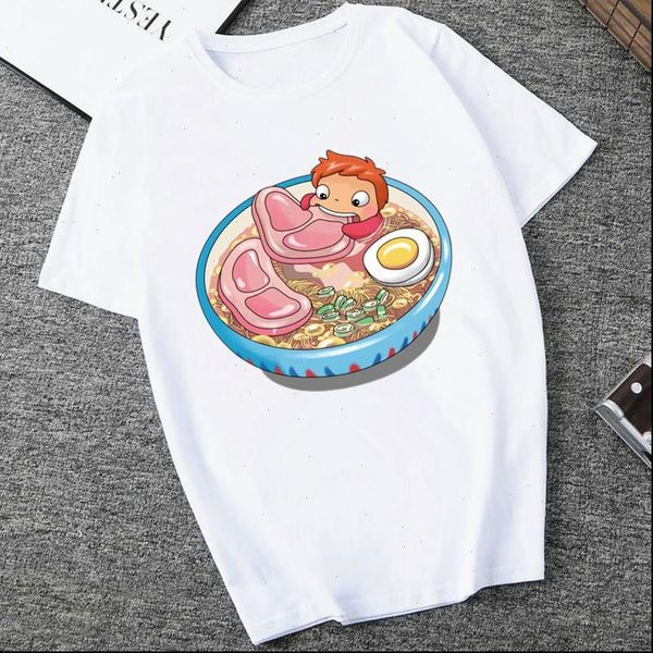 

ponyo hayao miyazaki studio ghibli womens t shirt summer short sleeve chewing funny tshirt women t shirt female, White