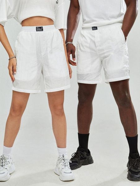 

patched detail elastic waist slant pocket shorts h1f4#, Black