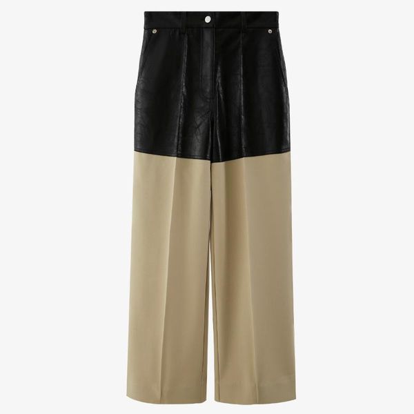 

women's pants & capris women vintage casual pu patchwork color matching baggy high waist straight 2021 fashion clothing, Black;white