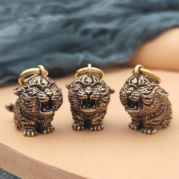 

keychains metal brass tiger key chains diy hangings jewelry accessories vintage cute animal figurines car keyrings pendants children gifts, Silver