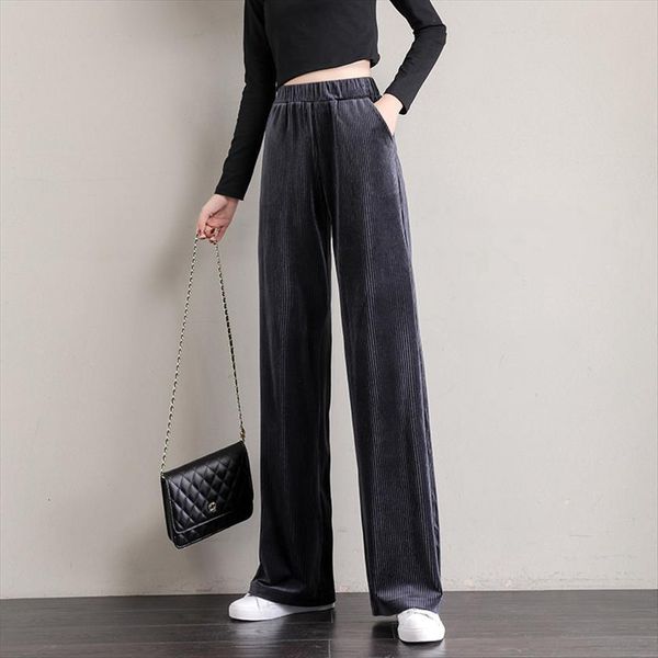 

wide leg korean style womens pants high waist streatwear vintage straight corduroy trousers loose plus size office lady, Black;white