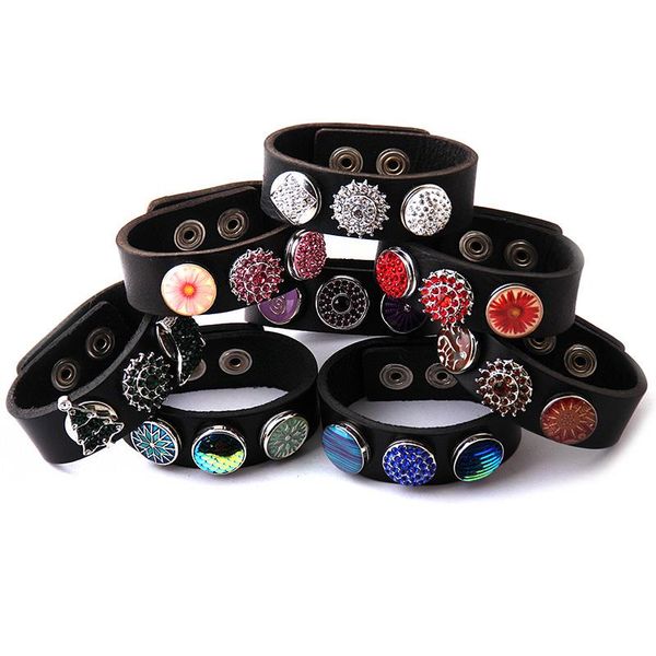 

tennis arrival fashion 1.8-2cm metal button leather bracelets noble black wrap bracelet, Golden;silver