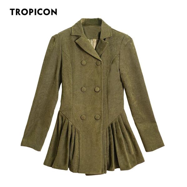 

casual dresses tropicon autumn 2021 army green blazer dress women long sleeve double breasted ruffle mini a line ladies clothing, Black;gray