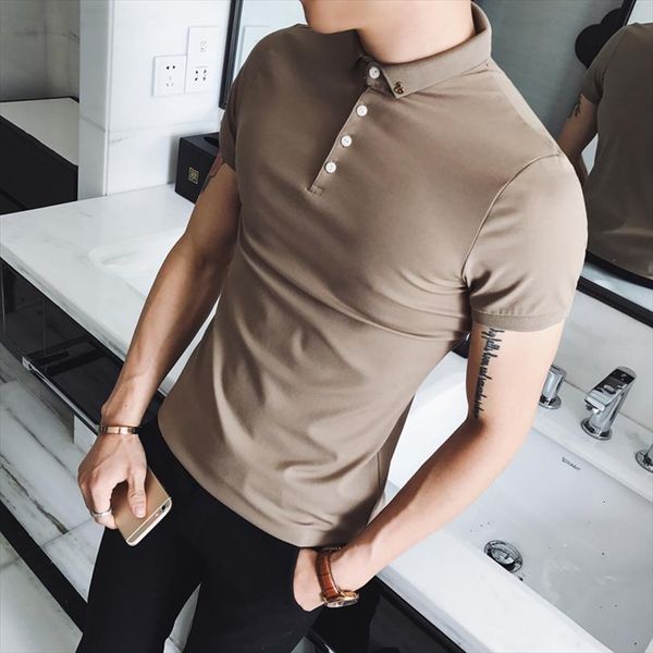 

shirt summer slim men polo fit para hombre short sleeve breathable casual homme streetwear 3xl m, White;black